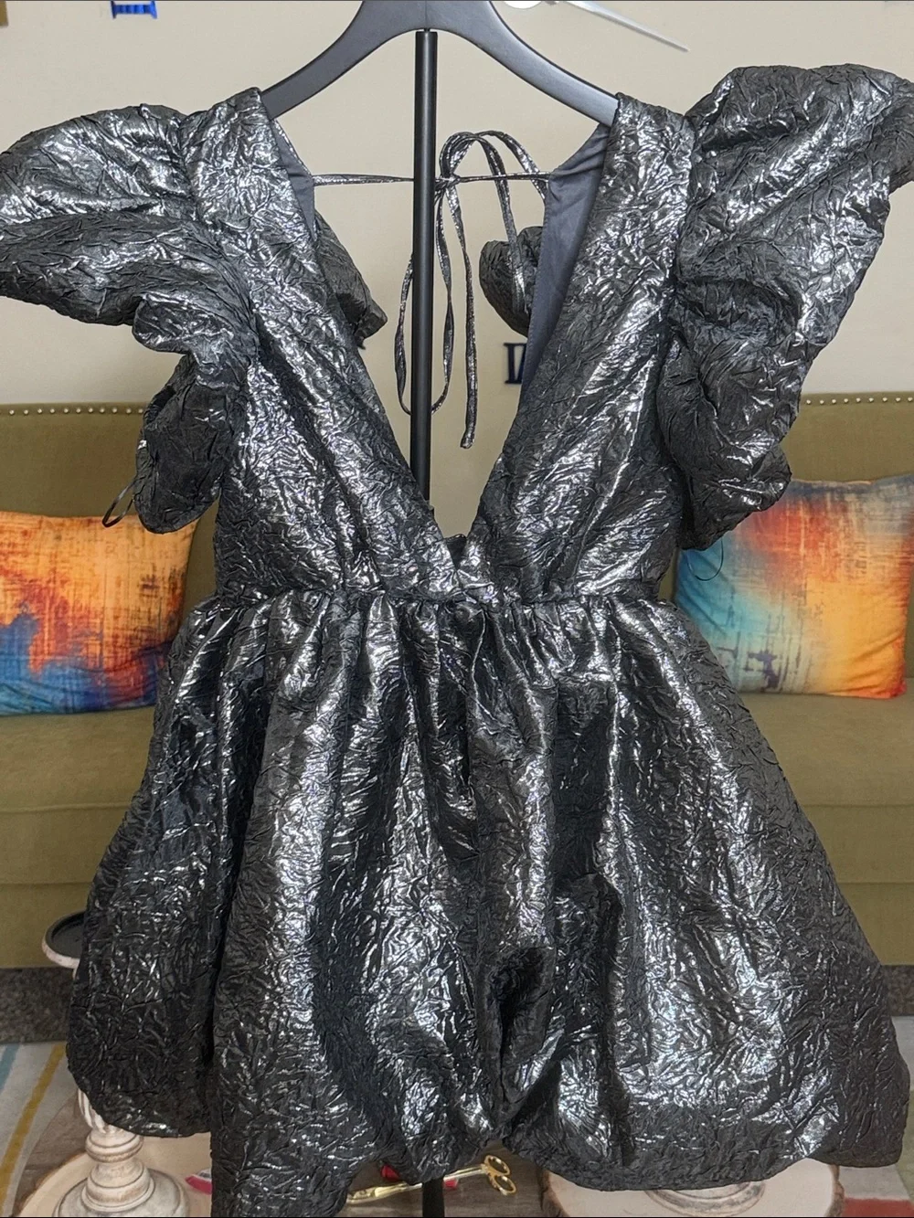 Bubble Mini Dress with Dramatic Puff Sleeves - Picture 1 of 8